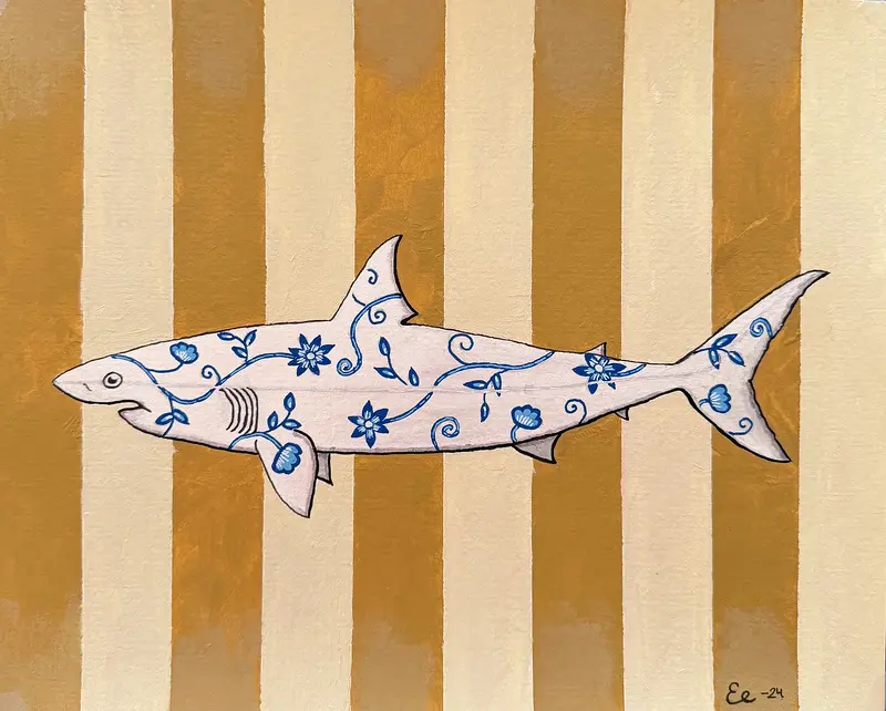 Akrylmålning Porcelain shark av Eric Ericson