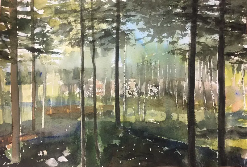 Akvarell Skogslandskap av Ulf Eriksson