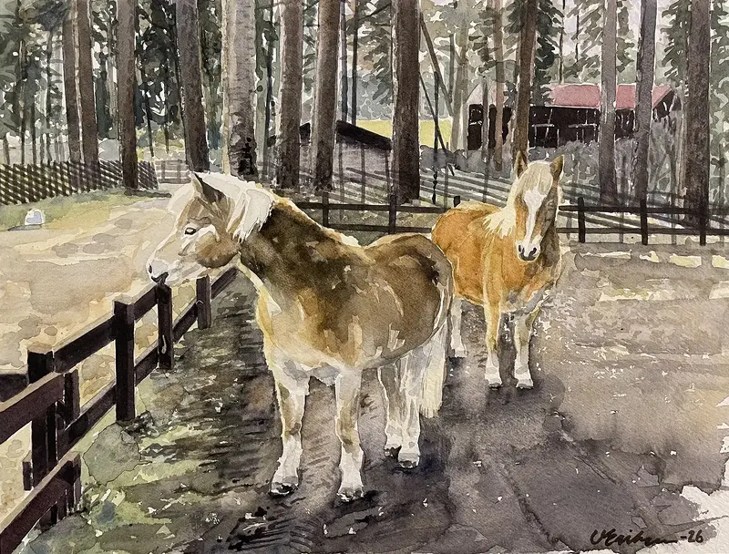 Akvarell Hästar av Ulf Eriksson