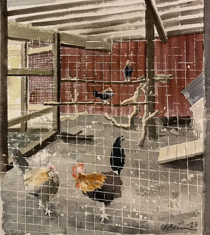 Akvarell Hönsgård av Ulf Eriksson