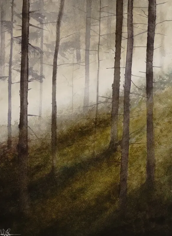 Akvarell Skogsljus av Leif Stavgren