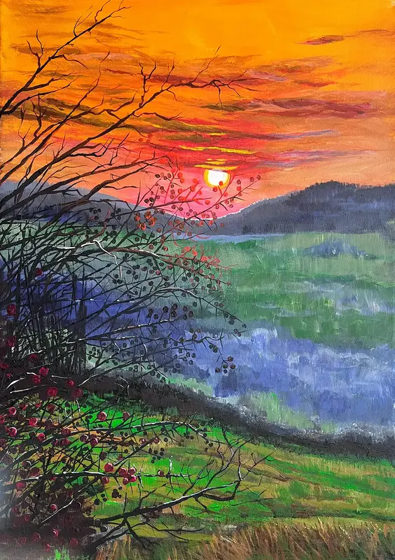 Akrylmålning Morgondis av Louise Östberg