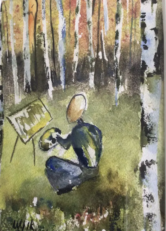 Akvarell Målaren i skogen av Dan Leonard Ulfskans