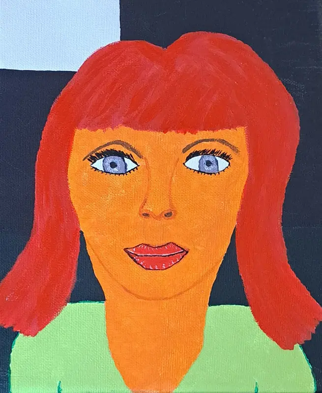 Akrylmålning Red head av Hanna Engdahl