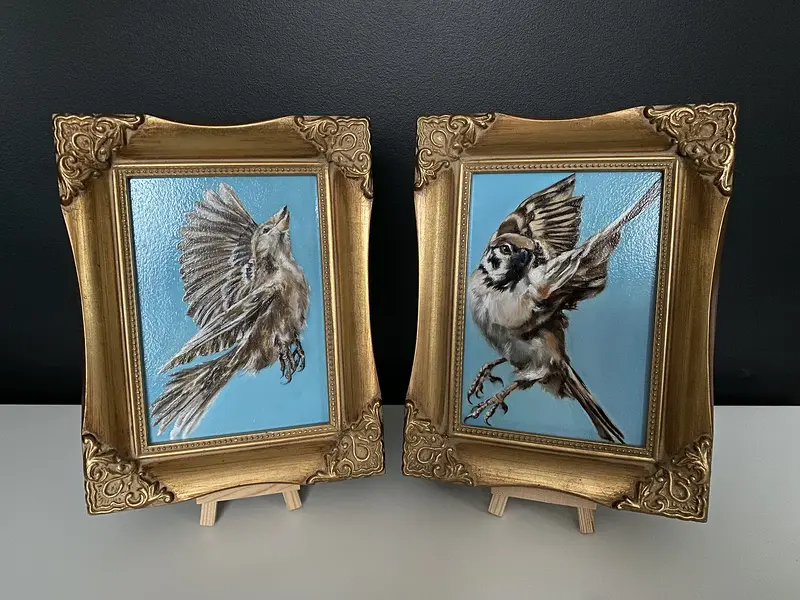 Oljemålning Aphrodite’s Birds, Fidelity in Flight av Ulrika Muller