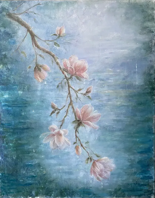 Oljemålning Vårgren. Magnolia. Modern impressionism av Natalia Pettersson