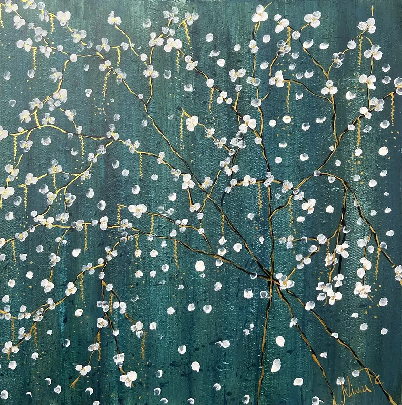 Akrylmålning Snöblommor av Ninni Andersson