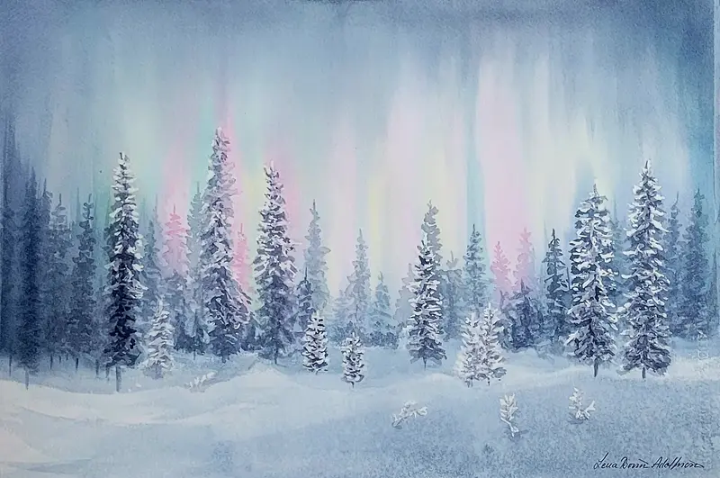 Akvarell Norrsken av Lena Bovin Adolfsson