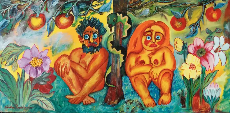 Oljemålning Adam & Eva. av Kristina Rosenbecker