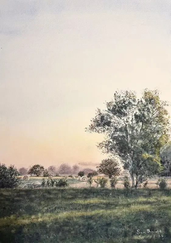 Akvarell Sommarkväll i Tryde av Sara Bennett