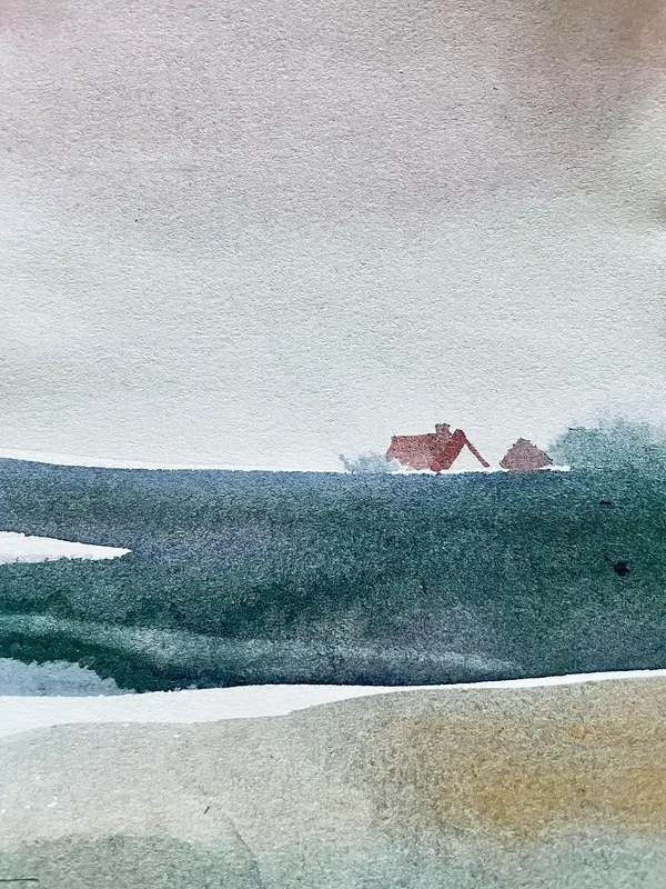 Akvarell Mot gården av J Gita Hansen