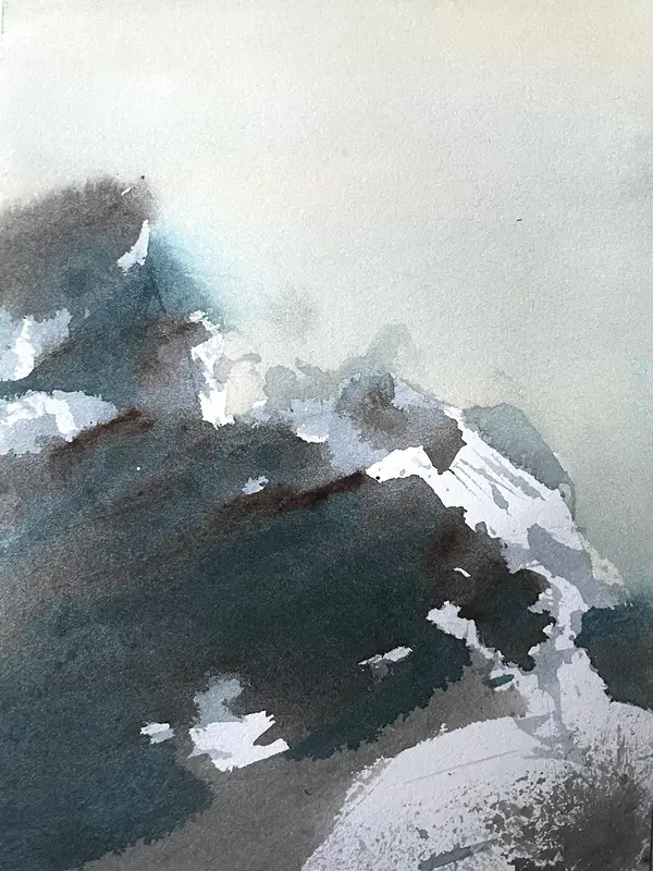 Akvarell Dis bak fjellet av J Gita Hansen