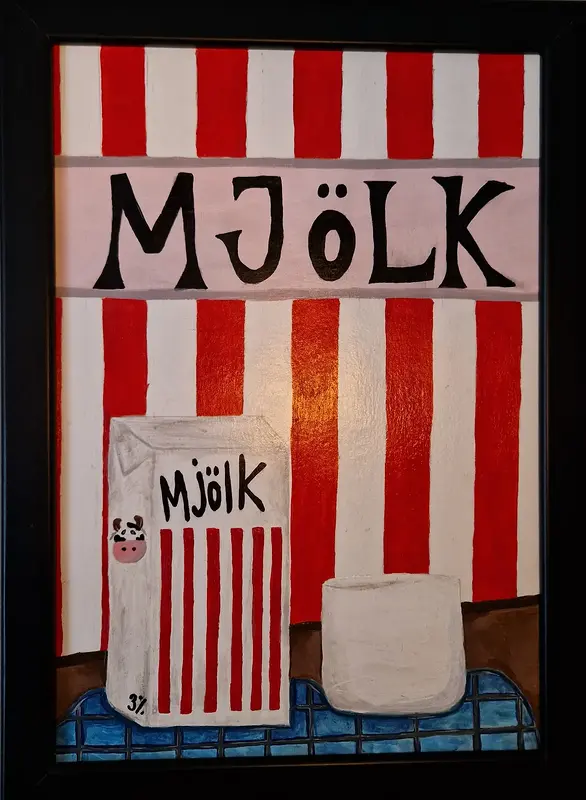 Akrylmålning Ett glas mjölk? av Linnea Eriksson