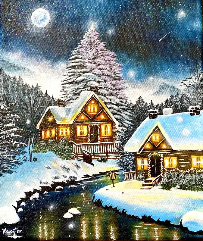 Akrylmålning Snow Moon av Kaoutar EL Karfi