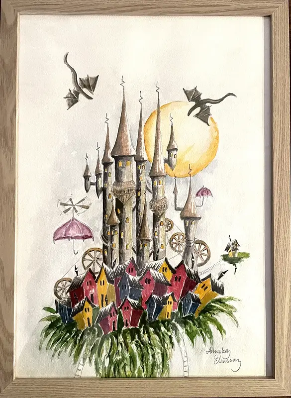 Akvarell Slottsbacken av Annika Eliasson