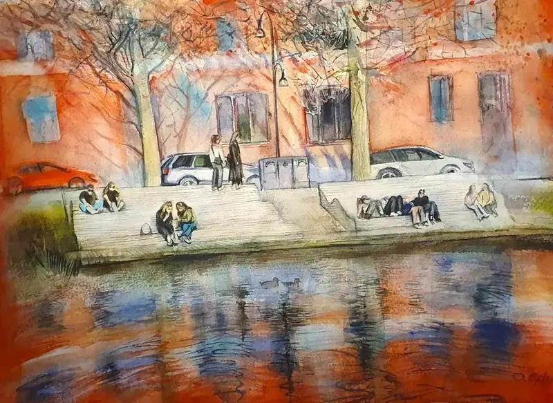 Akvarell Uppsala. Fyrisån. (inramad) av Olga Brink Art
