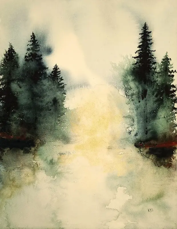 Akvarell Skogljus av Kiba Gustafsson