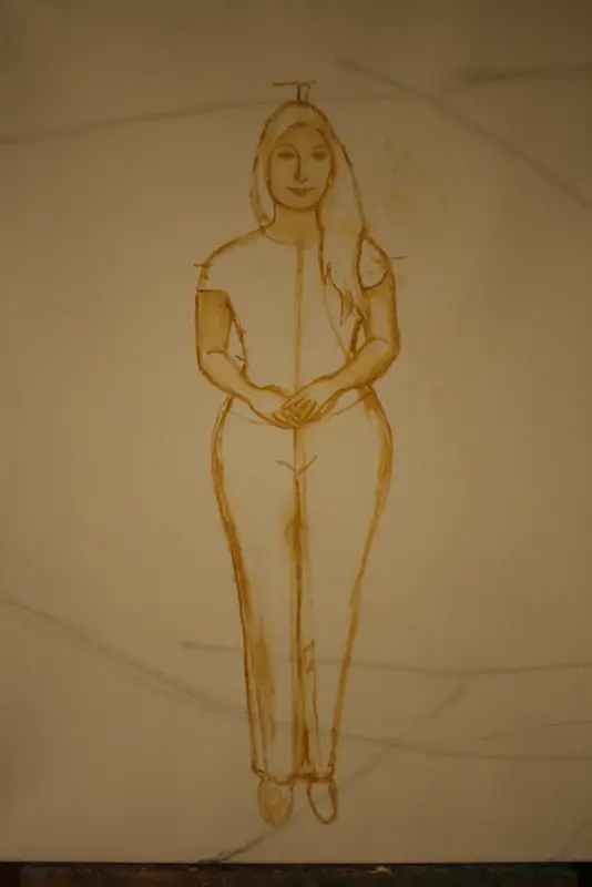 Oljemålning The Chania waitress (in progress) av Bernard Valter