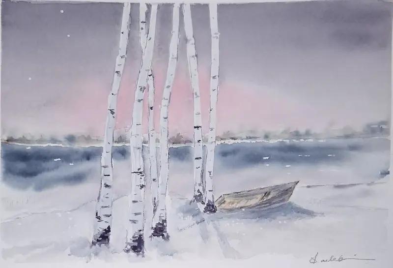 Akvarell Vid sjön av Berit Arlebjörk