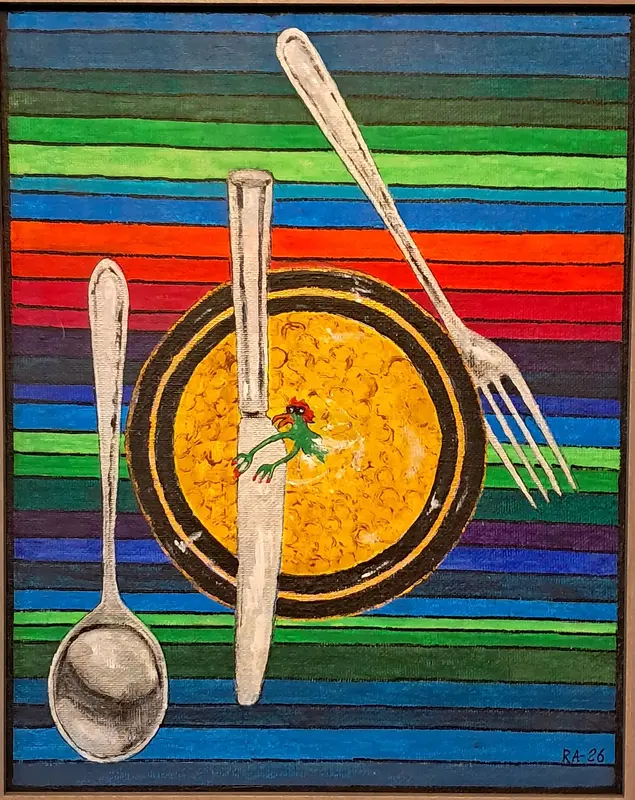 Akrylmålning Får det lov att vara lite ärtsoppa? av Roland Adolfsson