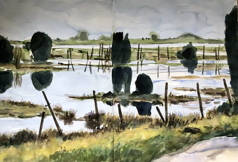 Akvarell Strandäng av Iréne Viberg