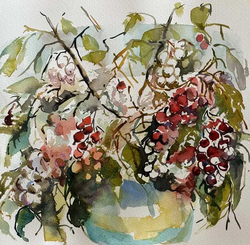 Akvarell Höstbukett av Iréne Viberg
