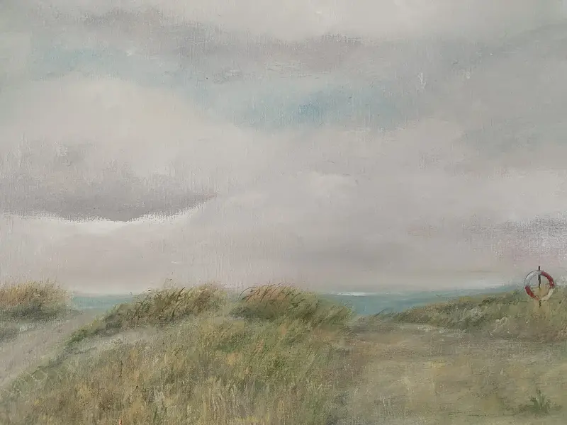 Oljemålning Sandvikens strand av Ruth Fomin Persson