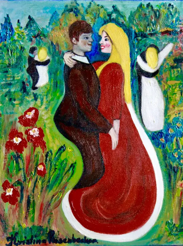 Oljemålning Dans i Kärlekens Trädgård av Kristina Rosenbecker