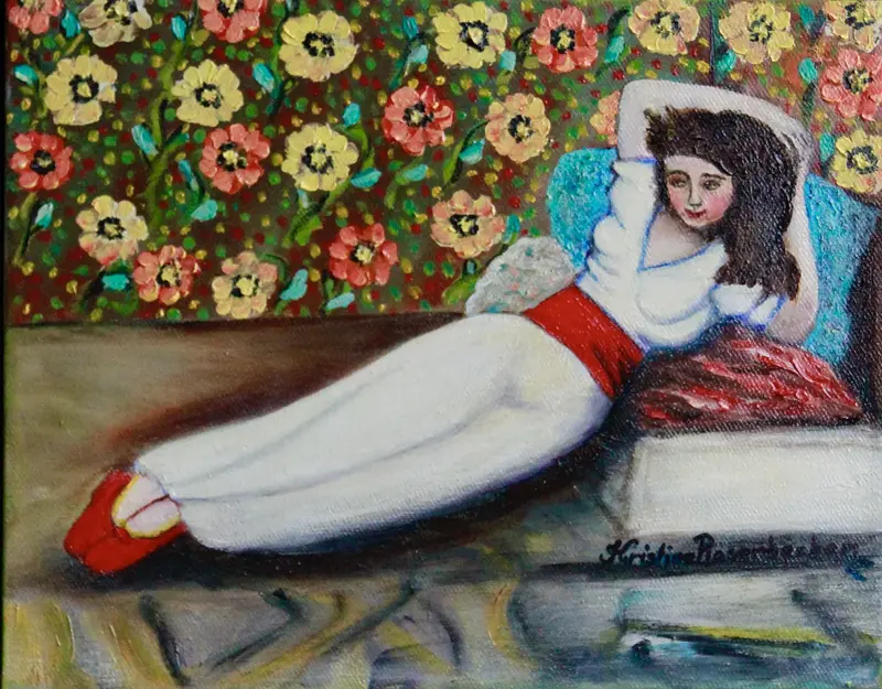 Oljemålning En stund av vila av Kristina Rosenbecker