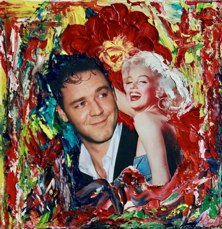 Oljemålning Marilyn & Maximus i Röda Drömmar  av Kristina Rosenbecker
