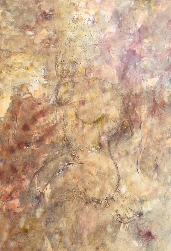 Akrylmålning Dam I gult av CARINA GLANTZBERG