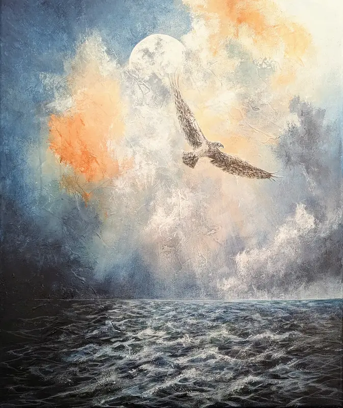 Akrylmålning Fiskgjuse i månsken av Tutta Domenstam