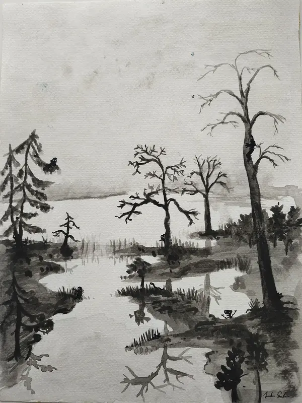 Akvarell Filurer i svensk skog av Jonathan Gustafsson