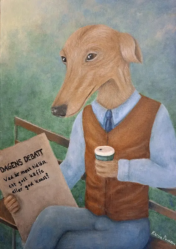 Akrylmålning Mellan espresso och existentialism av Katrin Derholm