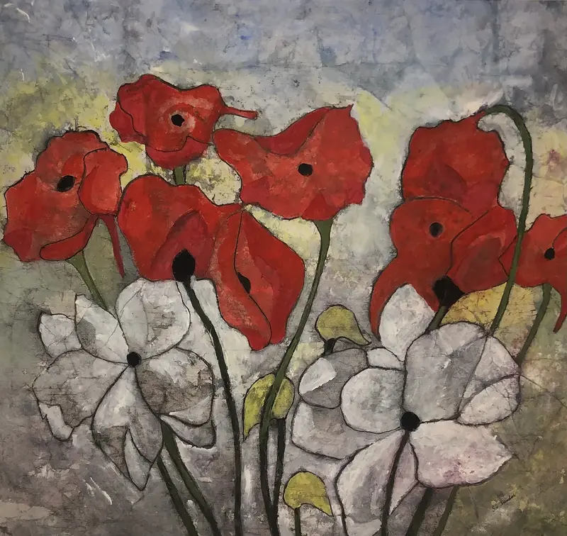 Stor Vallmo #2, inkl. passepartout av Siv Sundell