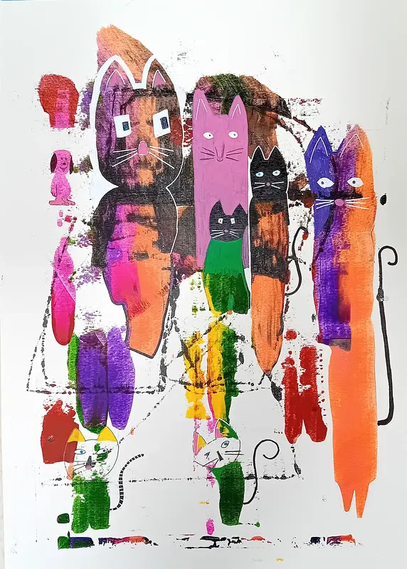 Akrylmålning Katter av Markus Foth Nilsson