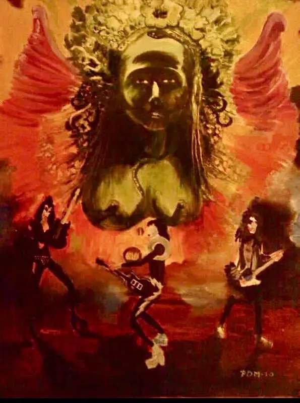 Oljemålning Kiss and the idol of perversity av Per-Ola Mårtensson