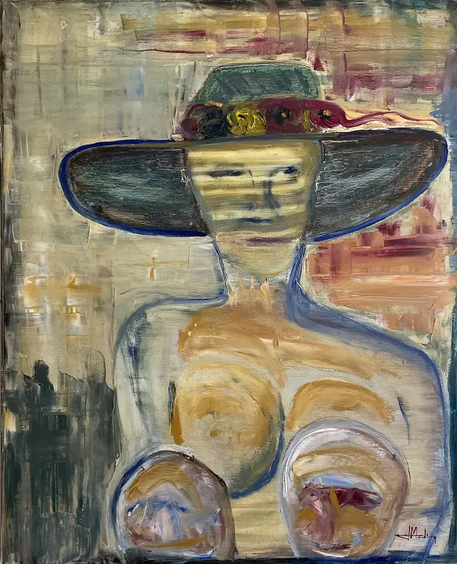 Oljemålning Mother with flamboyant hat av Joao Medina