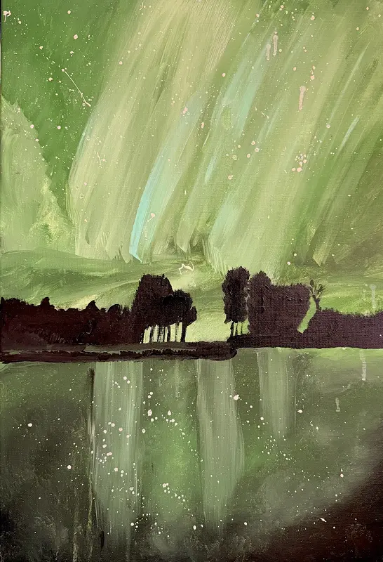 Akrylmålning Norrsken i Hälsingland av Little Lee