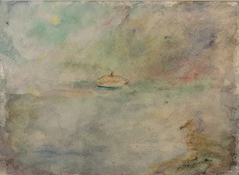 Akvarell En iakttagelse i dimman. av Åsa Elisa Dahlbeck