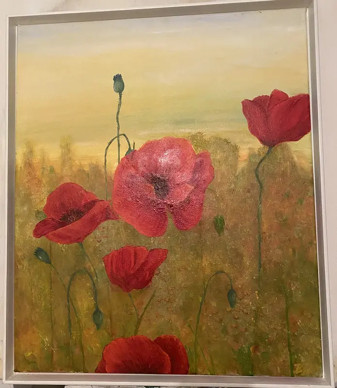 Akrylmålning Vallmoäng av Britta Johansson