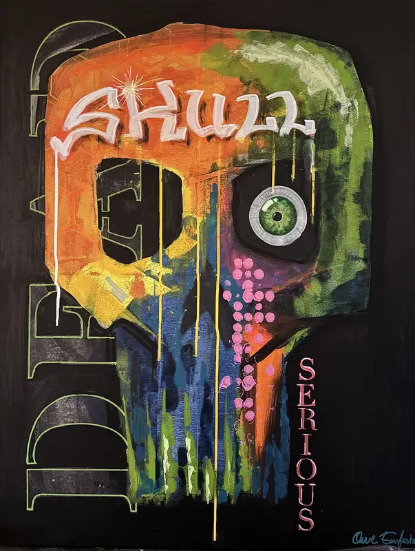 Akrylmålning Dead serious skull av Owe Emfestav