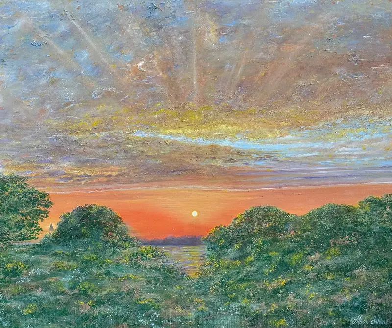 Oljemålning Vibrant Stillness av Malin Sahlén