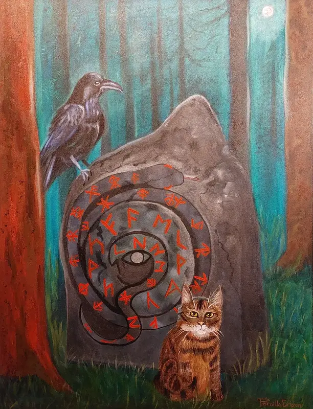 Oljemålning Runornas väktare av Pernilla Erixon