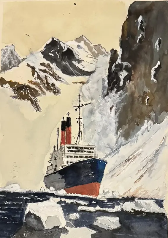 Akvarell Hurtigrutten av Bengt Uusitalo