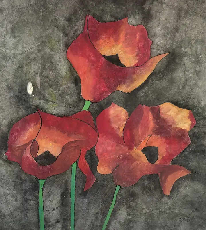 Tre Vallmo, inglasad med ram av Siv Sundell