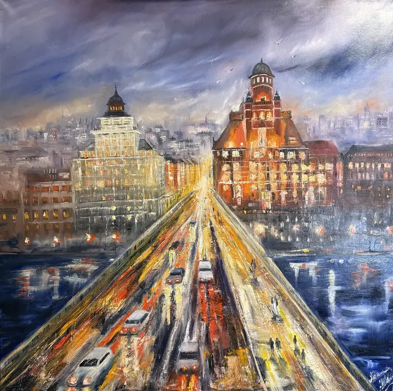 Oljemålning Palatsen vid St Eriksbron av Katarina Blomberg