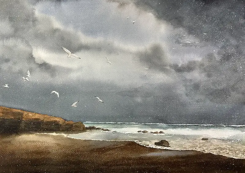 Akvarell Där havet andas av Anette Öberg