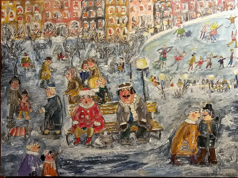 Akrylmålning Får man bjuda på kaffe? av Lousine Grigorian