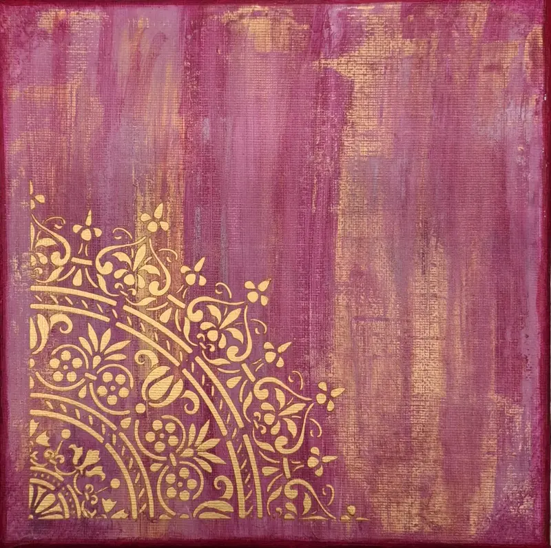 Akrylmålning Rosa dröm glimmar i guld nr 2 av Belinda Jörgensen